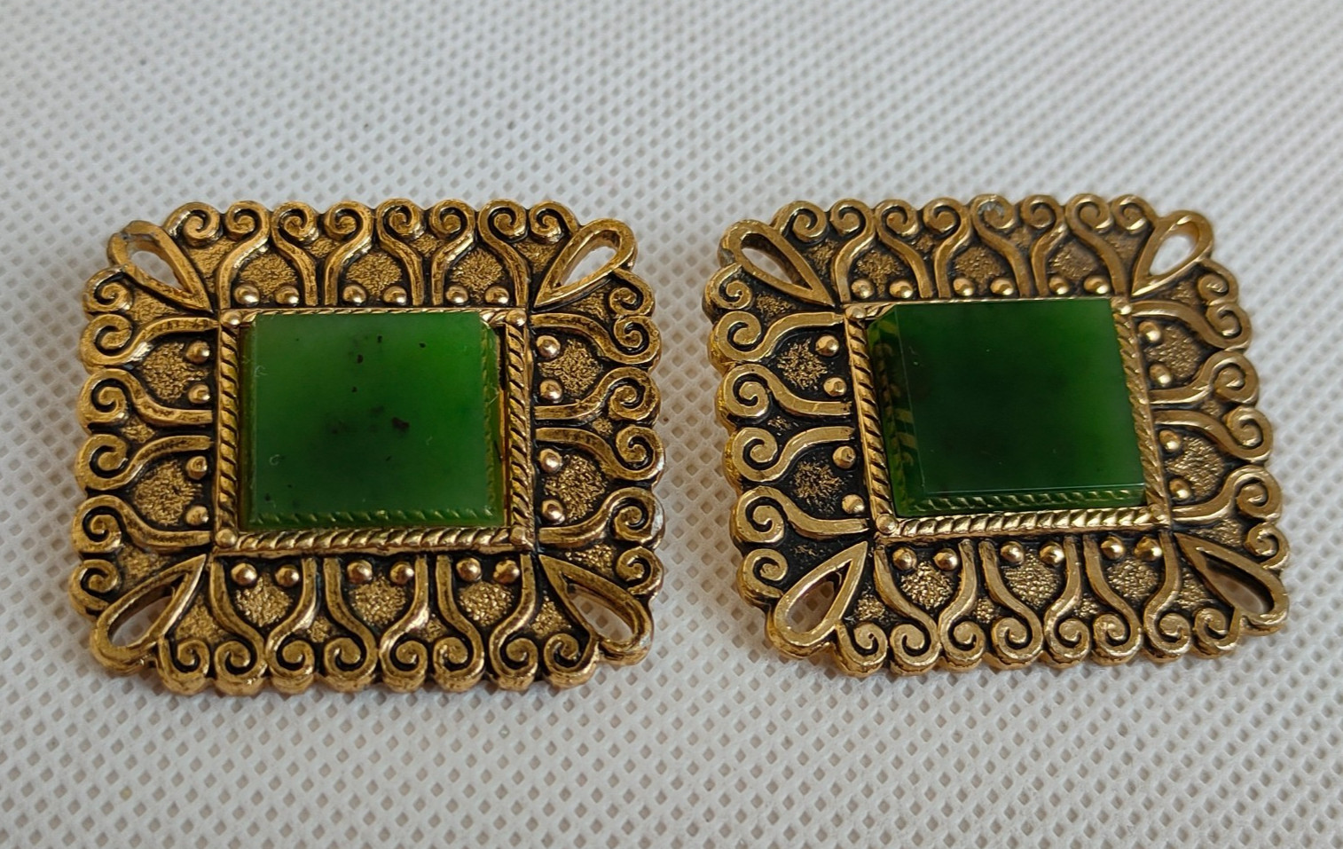 Vintage Soviet beautiful brooches with jade stones, 2 pcs. USSR.
