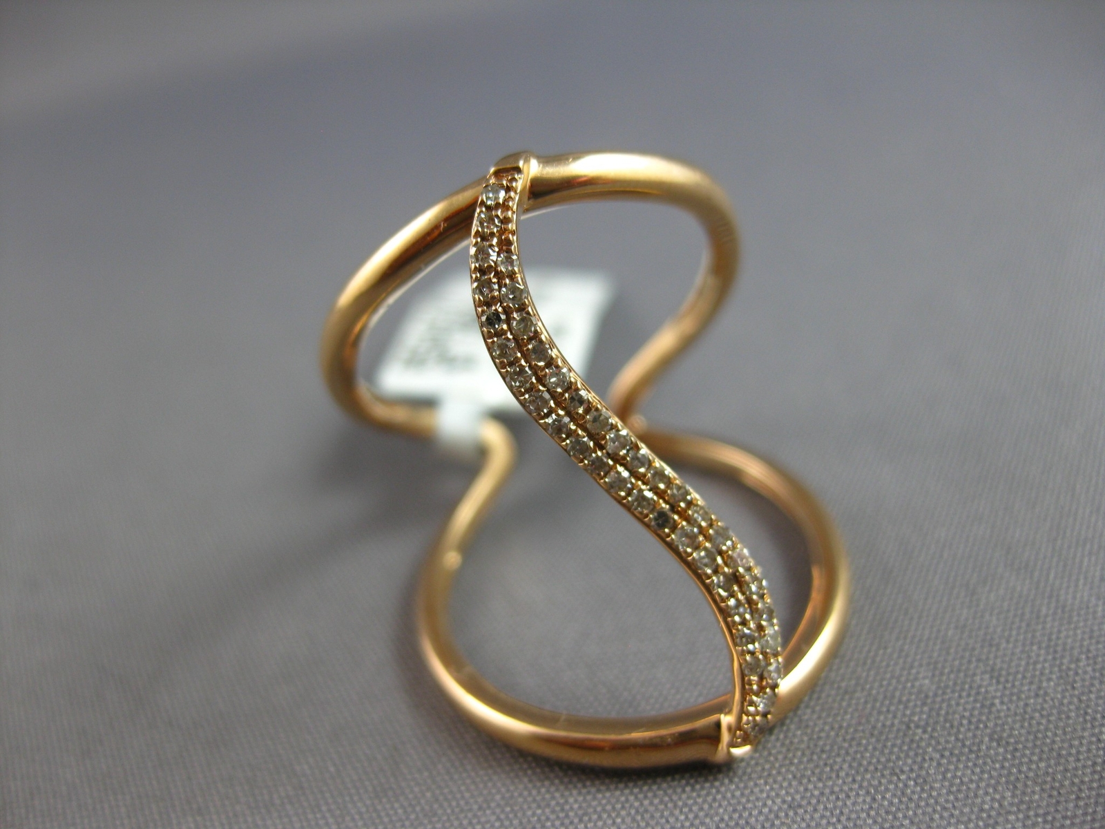 ESTATE LARGE .16CT DIAMOND 14KT ROSE GOLD 3D CLASSIC WAVE TENSION FUN RING
