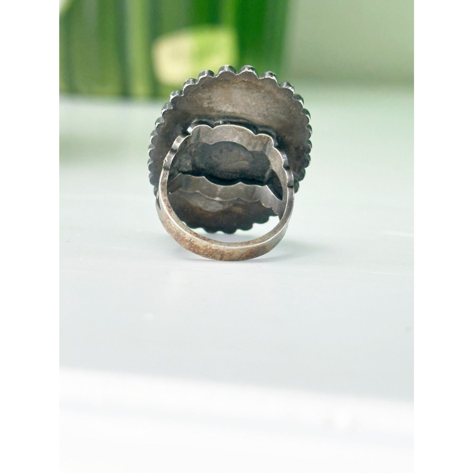 Vintage Mexico Dichroic Glass Sterling Silver Ring Foil Art