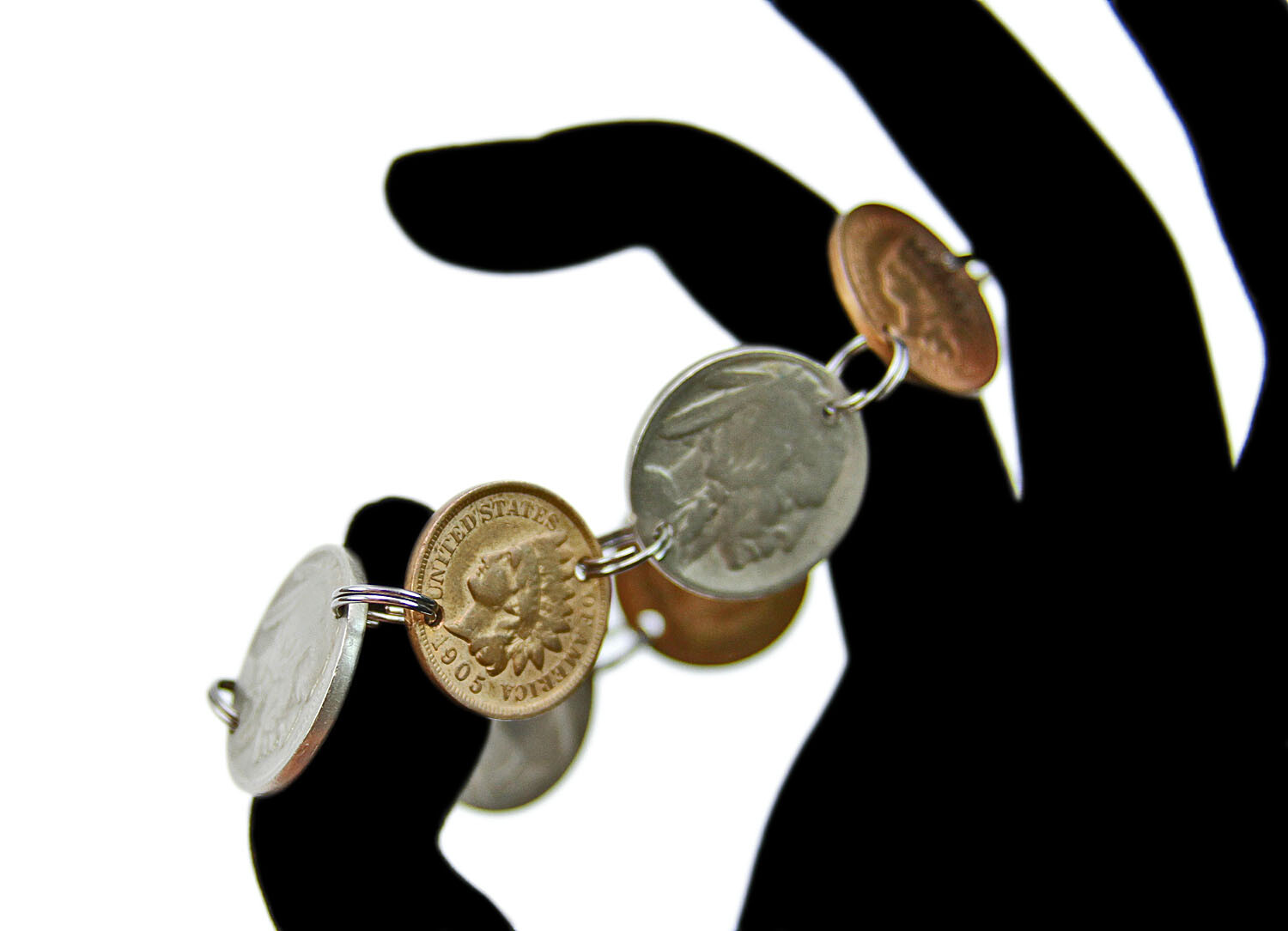 Vintage Antique 6.5″ Indian Head Penny, Buffalo Nickel Coin Jewelry Bracelet