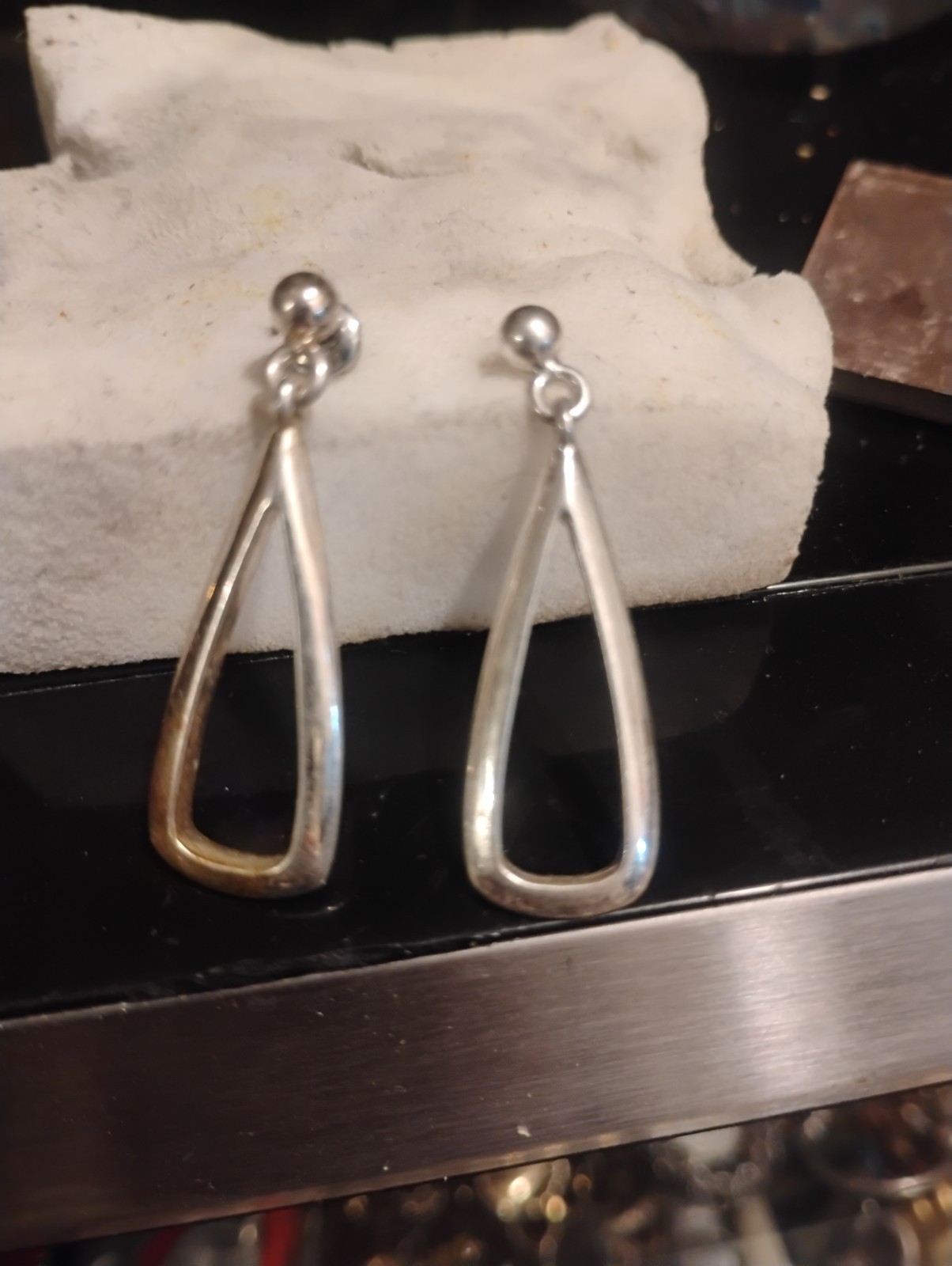 VTG Silvertone Dangle Drop Triangular Post Back Earrings 1.25