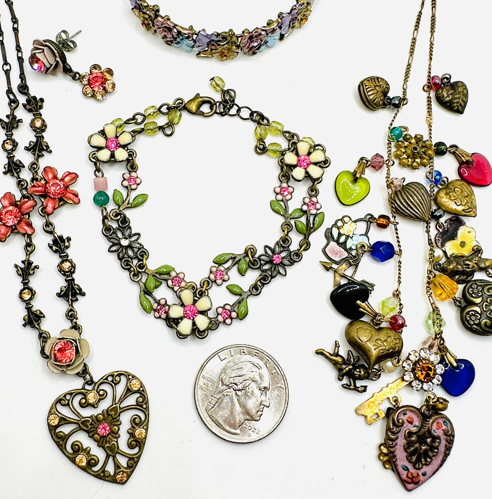 Lot Superb Vtg Glass Works Studio Heart Necklace + Belladonna + Avon Bracelet +