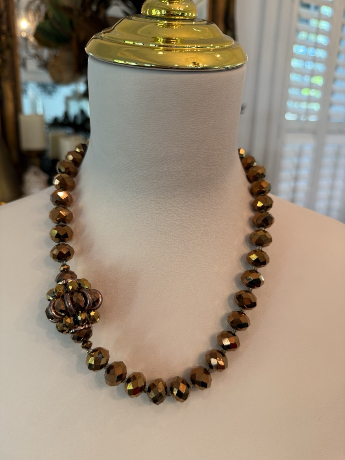 Bronze Crystal Bead Necklace With Cluster.. Beautiful For Fall