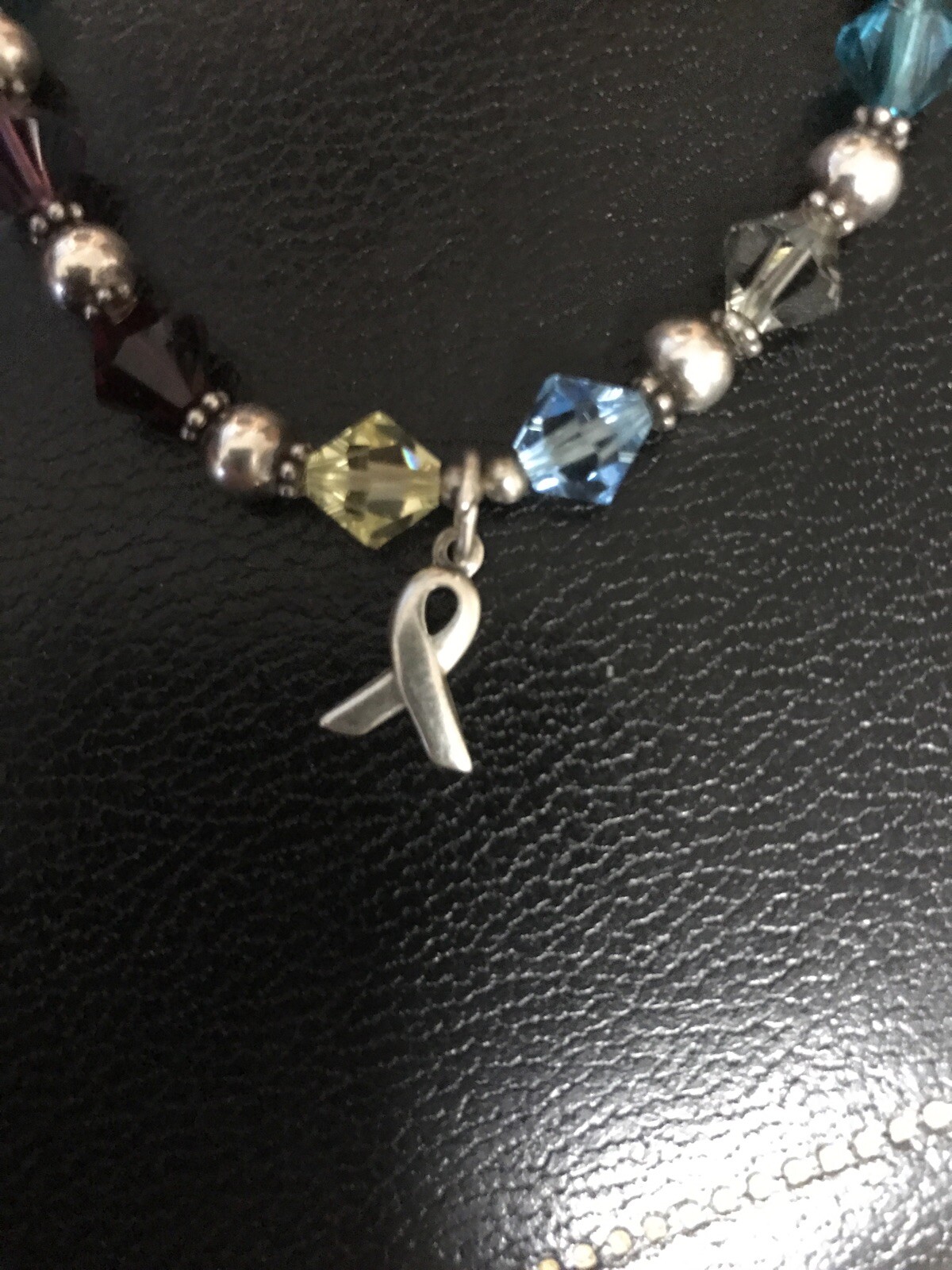 SIGNED STC Sterling Silver Crystal Breast Cancer Bracelet Expanding