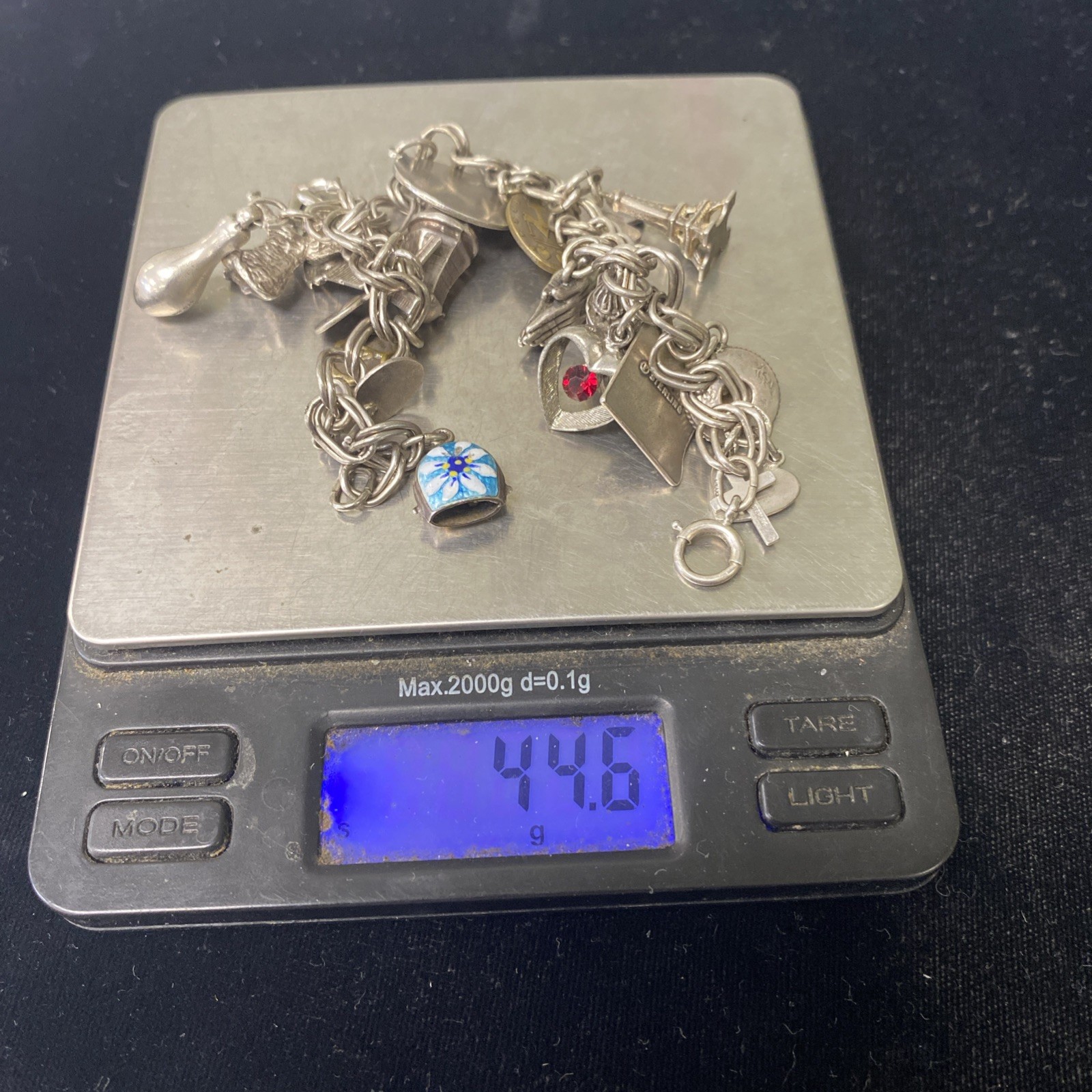 Sterling Silver Overloaded Charm Bracelet 19+ Charms 7 Inches 44g