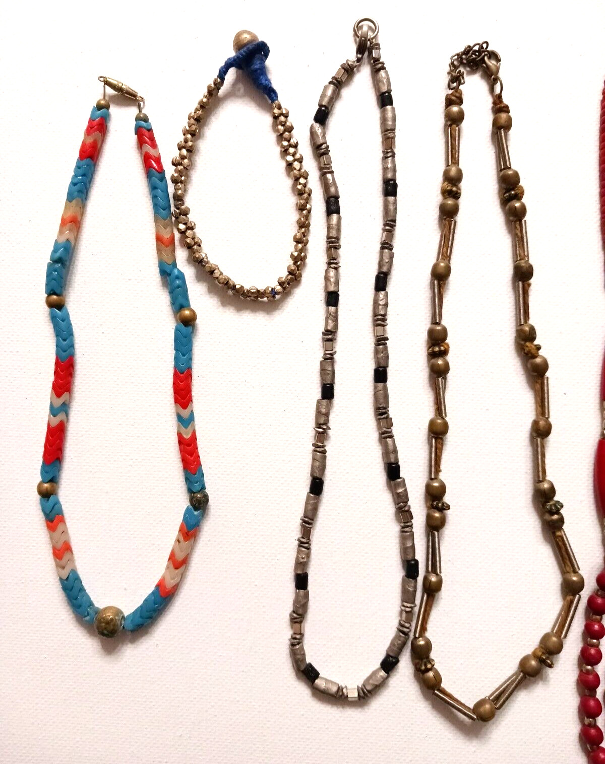 Metal beads and other shell + stone odd beads. Vintage necklaces. Lot of 8