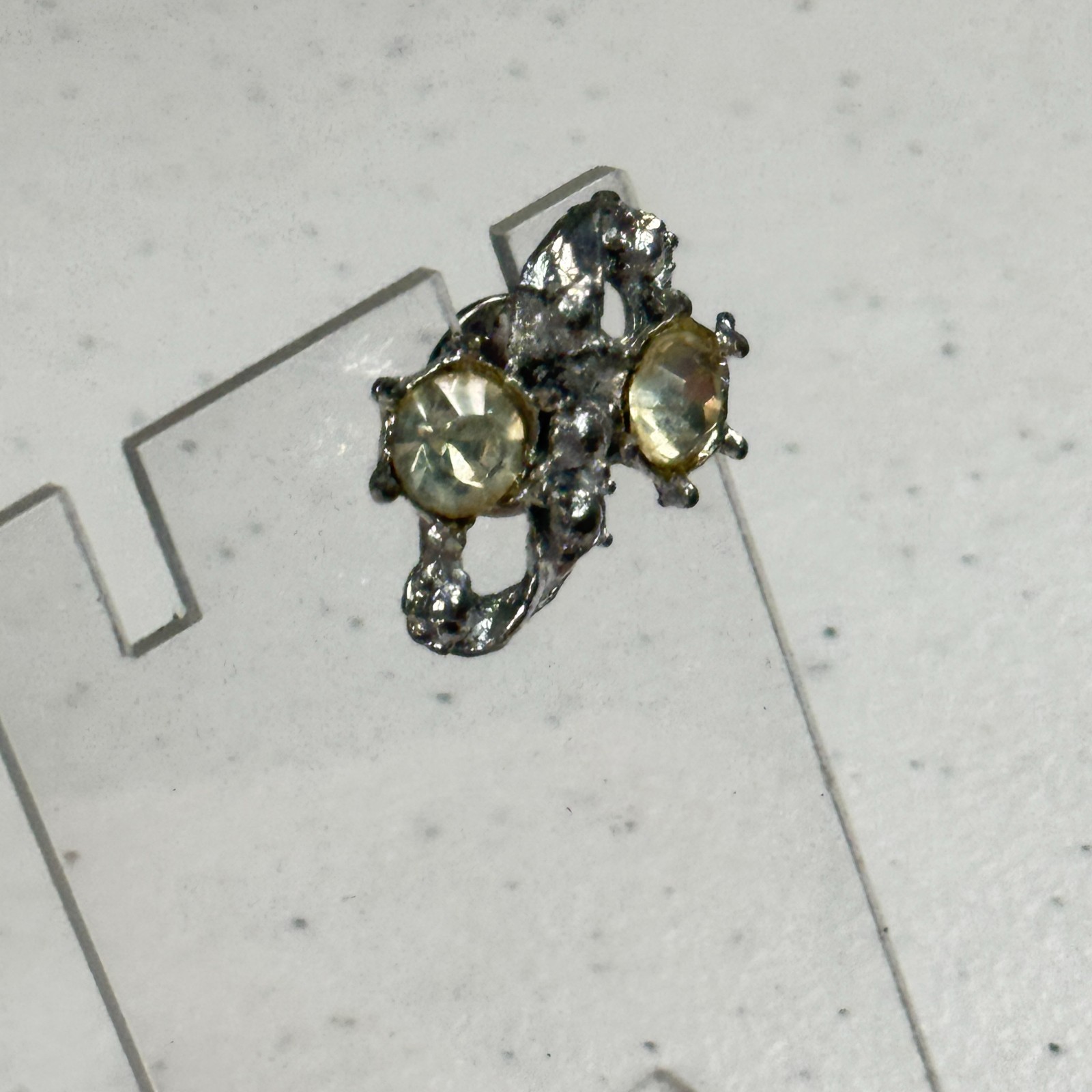 Vintage Brooch Abstract Brutalist Silver Tone Yellow Rhinestone Modernist Pin