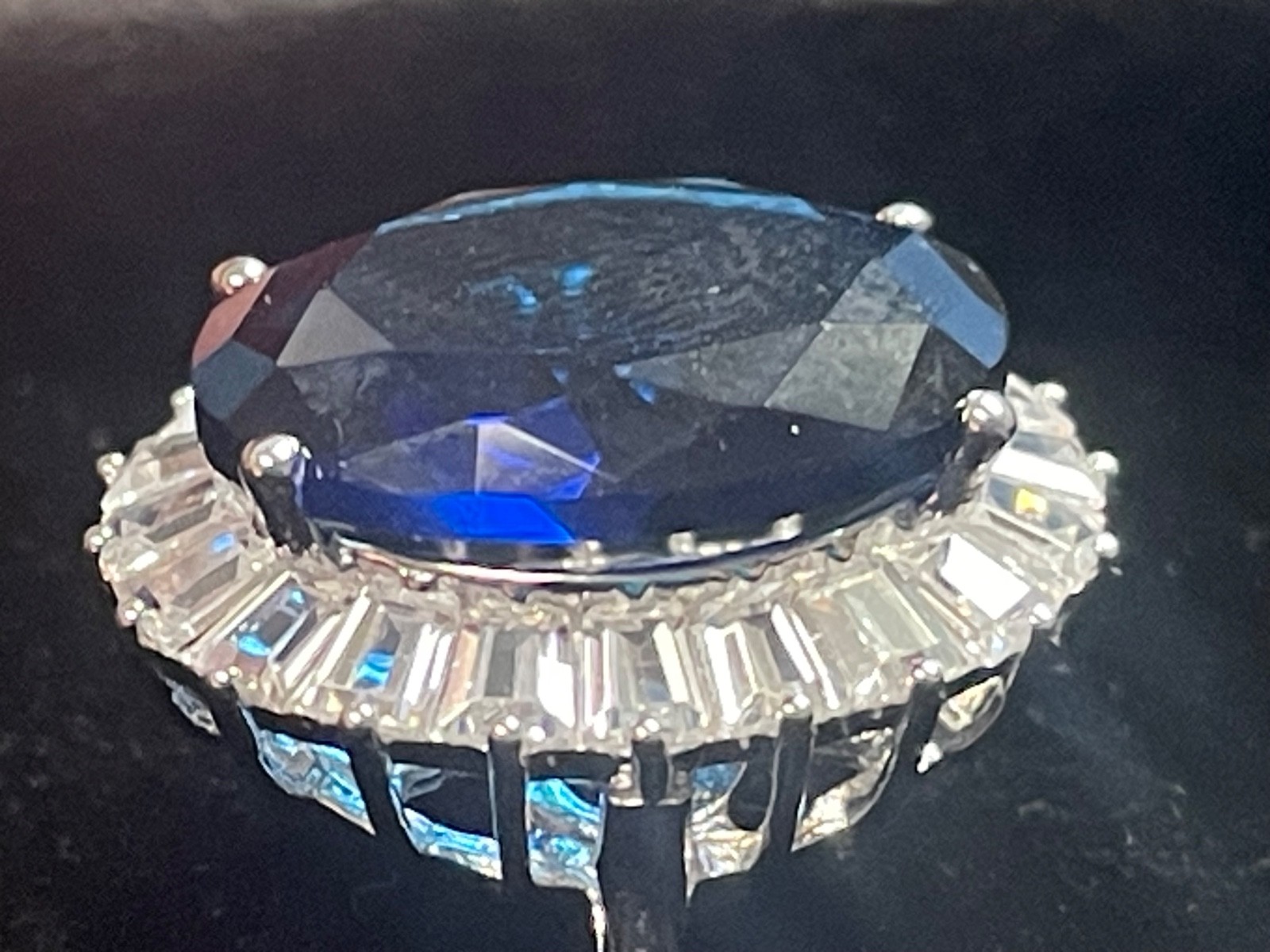 Signed FZN sterling silver 925 .” .5” Oval blue sapphire crystal Ring 7 vintage
