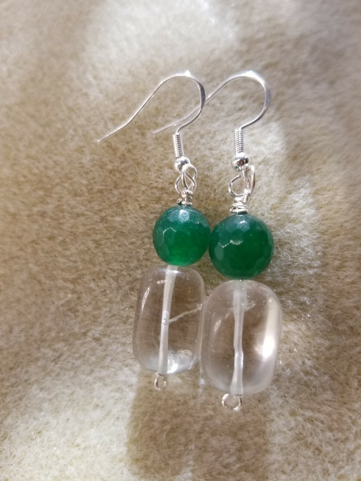 QUARTZ “Pool Of Lights” and Green GEMSTONE Earrings, 925 wires
