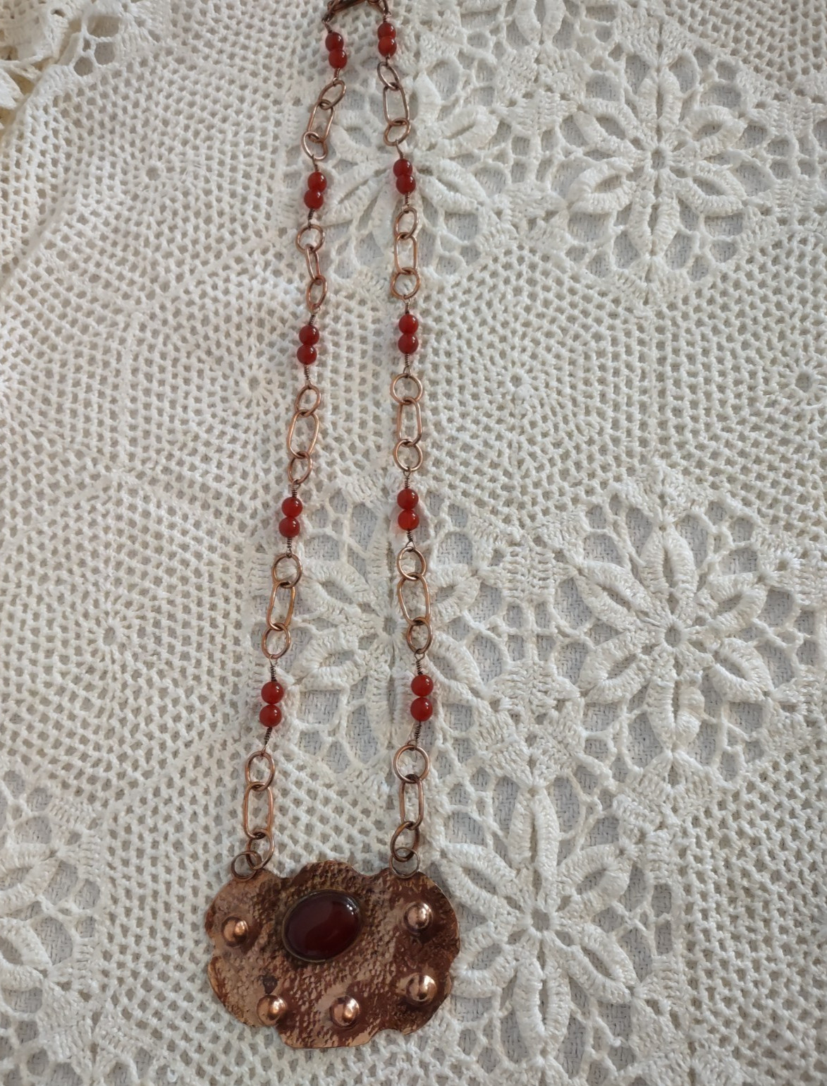 Vintage Copper & Carnelian Bead/Stone Necklace