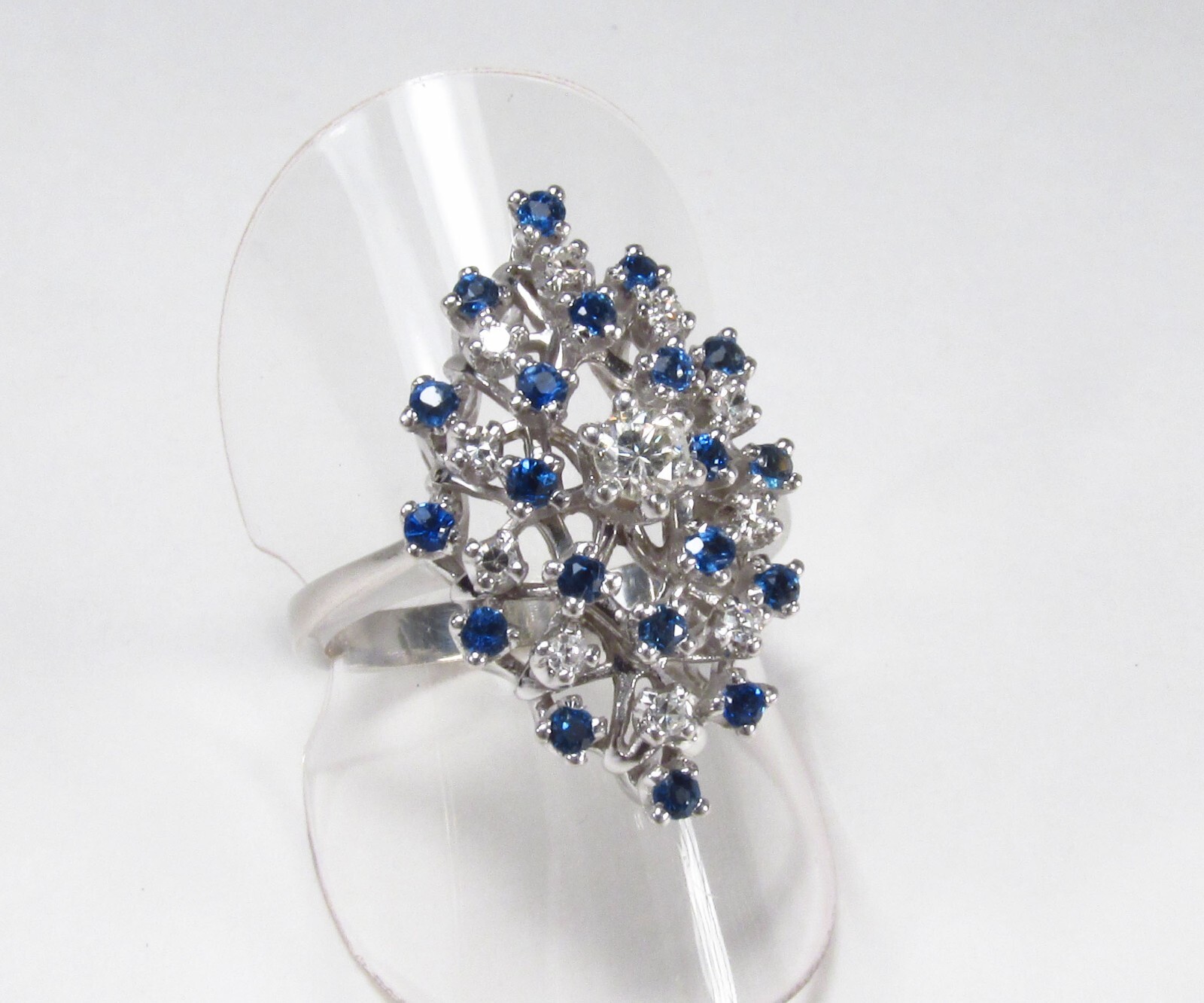 Vintage ODI NY USA 14K White Gold 0.75 ctw Diamond Sapphire Cocktail Ring Sz 8