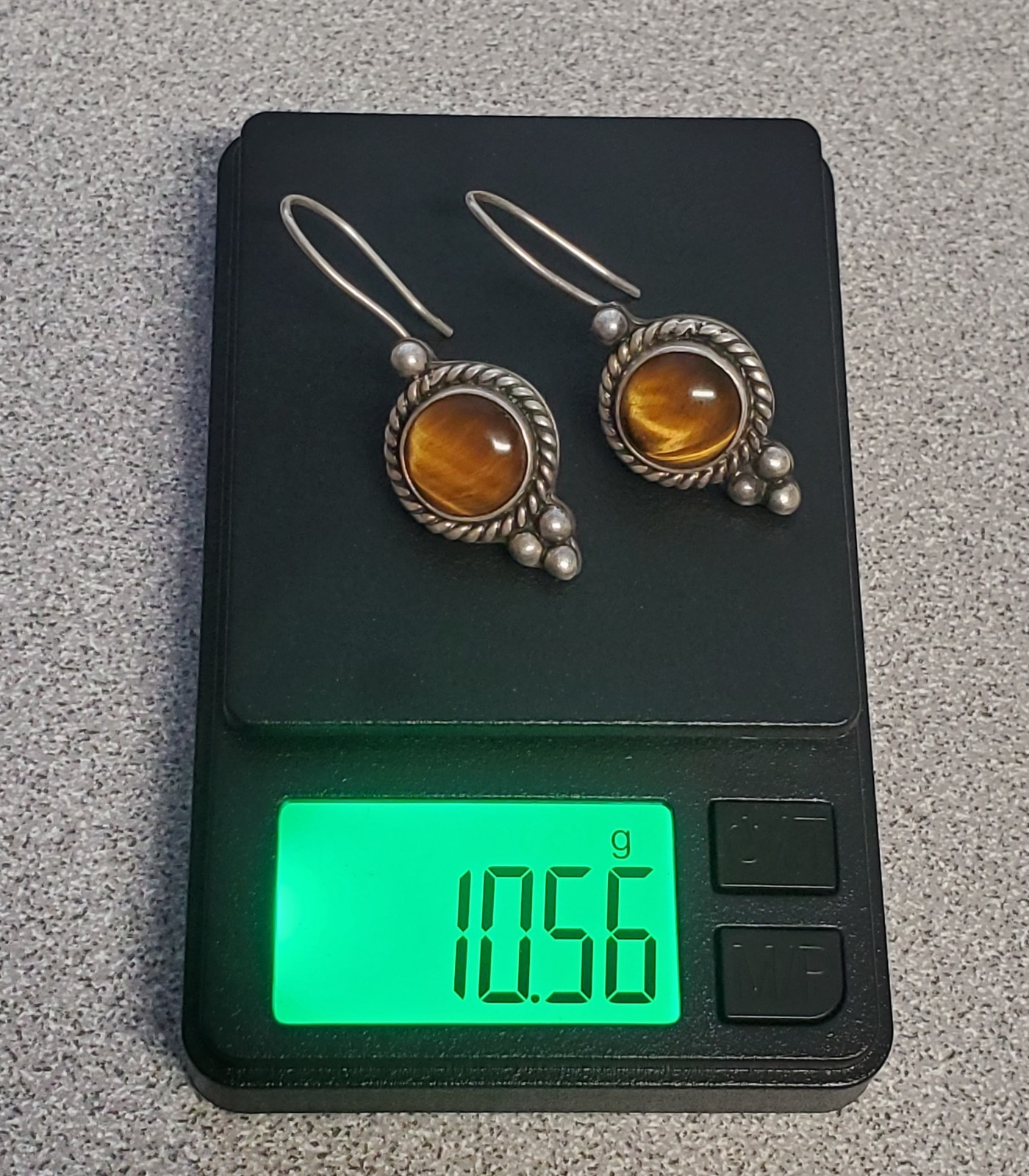 VTG 925 MEX Tigers Eye Earrings 1.75in Sterling Silver 10gtw Southwest Artisan