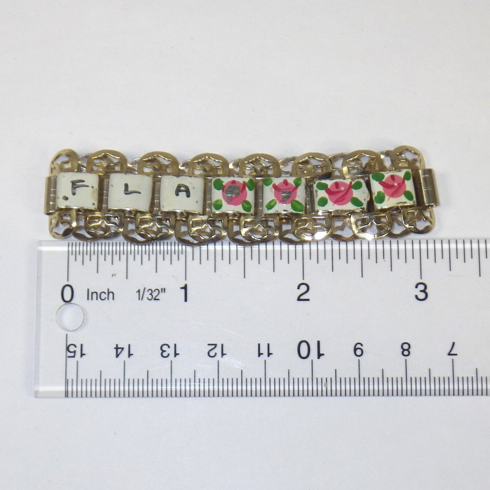 Orlando Florida gold tone hand painted souvenir bracelet Retro/Vintage 6.5″