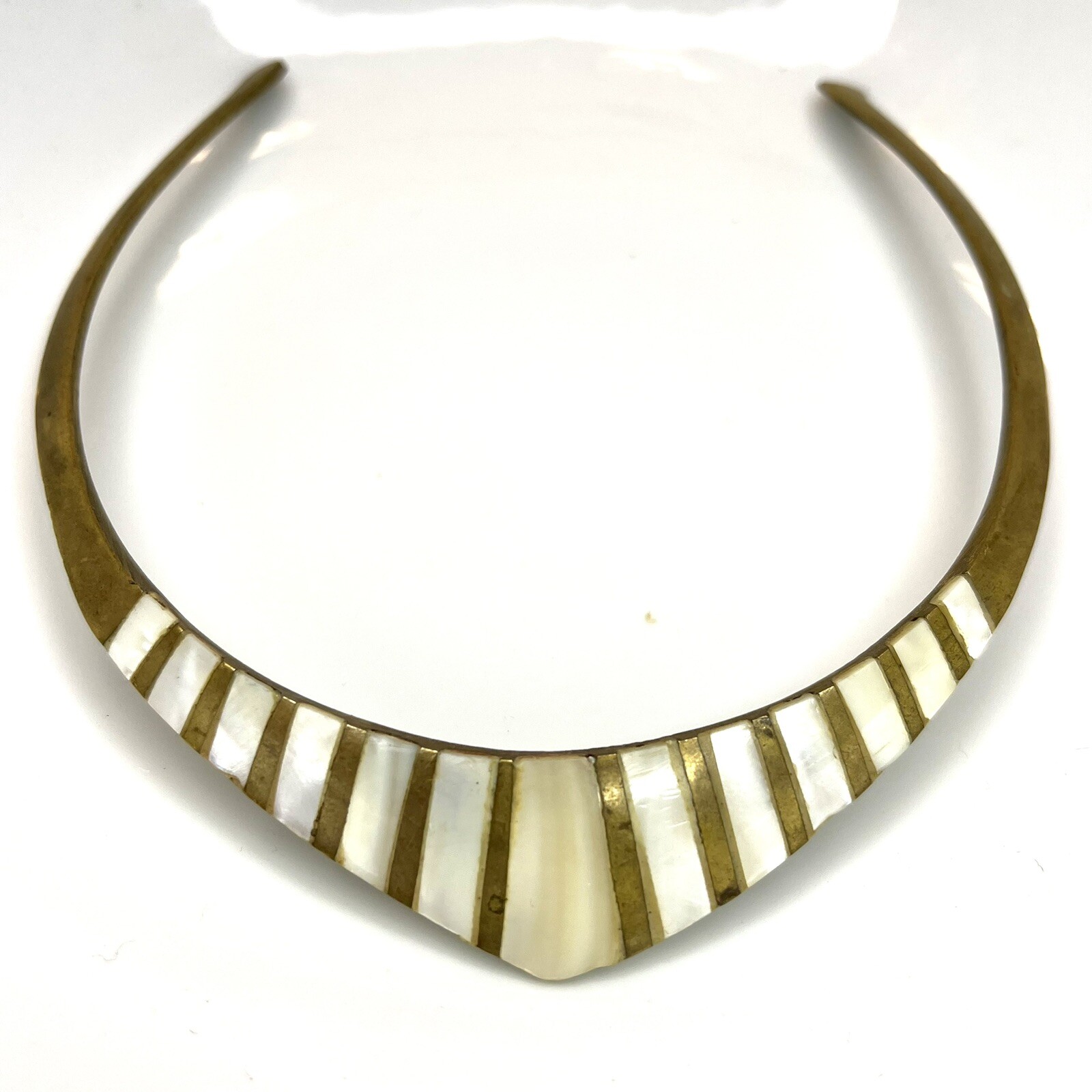 Vintage Mother of Pearl / Abalone Inlay and Brass Egyptian Style Collar Necklace