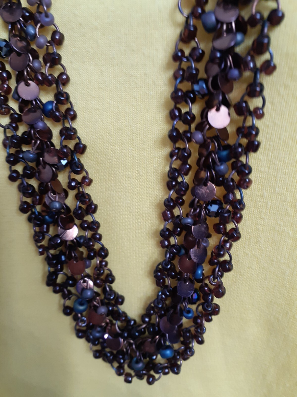 Coldwater Creek women long necklace all metal chains with tiny beads. NWOT.