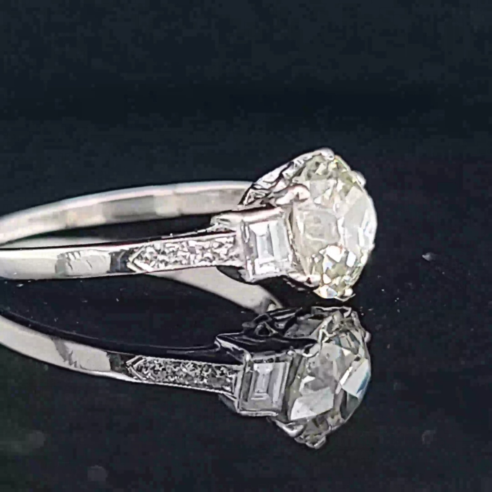 Platinum Vintage Engagement Ring 1.52ct. Natural Old Euro Cut Round Diamond