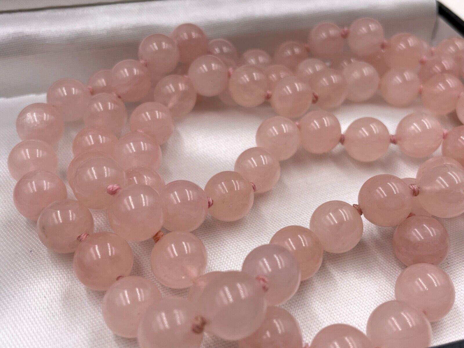 ROSE QUARTZ ANTIQUE CHINESE EXPORT HAND-KNOTTED NECKLACE LONG NO CLASP 1 STRAND