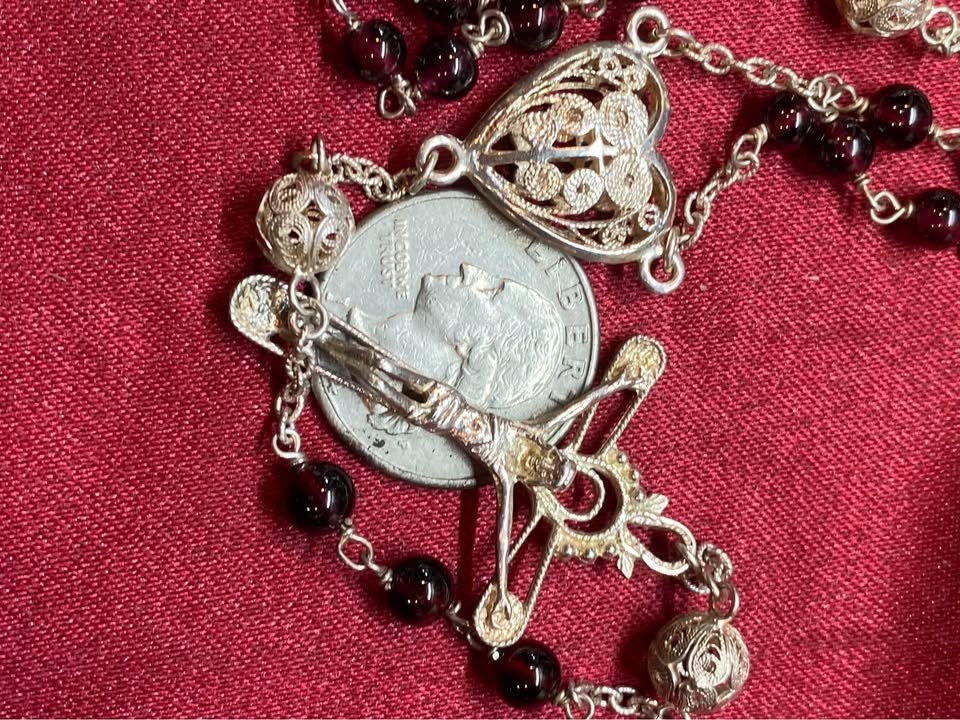 Beautiful Sterling Silver Catholic Rosary Devotional Prayer Beads – 21.5″