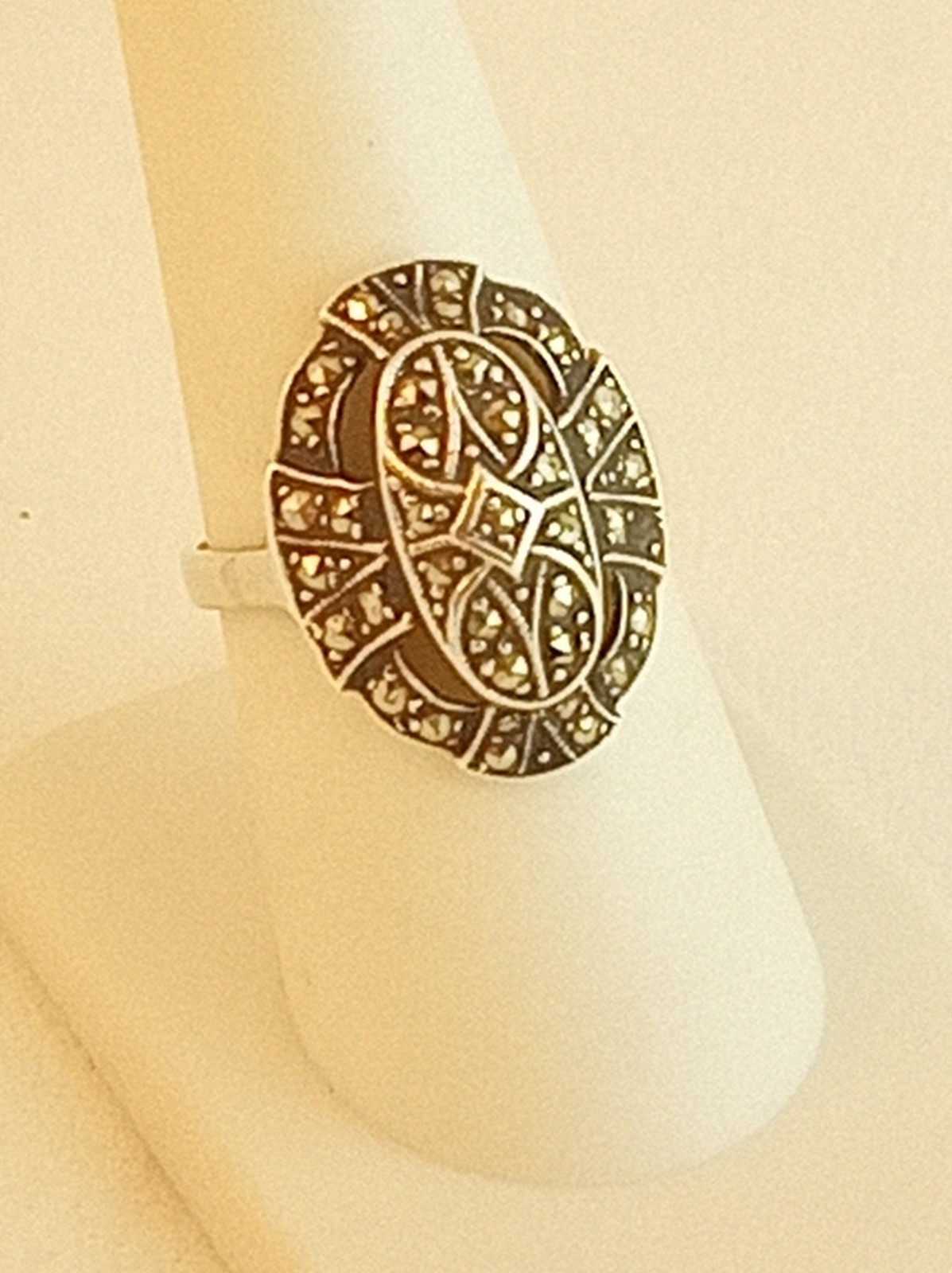 Vintage sterling silver marcasite domed top ring Germany sz 8