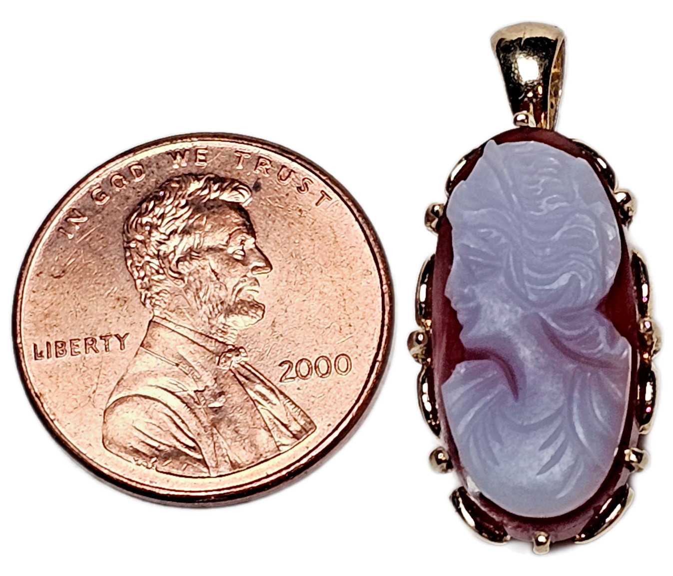 ESTATE 14K YELLOW GOLD RED AGATE CAMEO PENDANT-585-FREE USA SHIPPING
