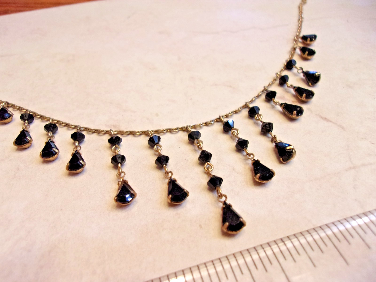 Vintage Look Austrian Crystal USA Teardrop Shape Beaded Dangle Necklace