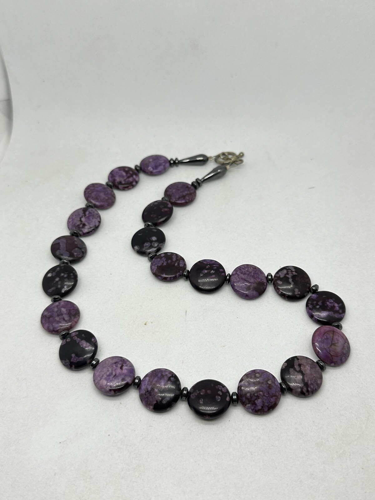 Vintage Purple Jasper Flat Gemstone 18 inches Necklace with Toggle Closure