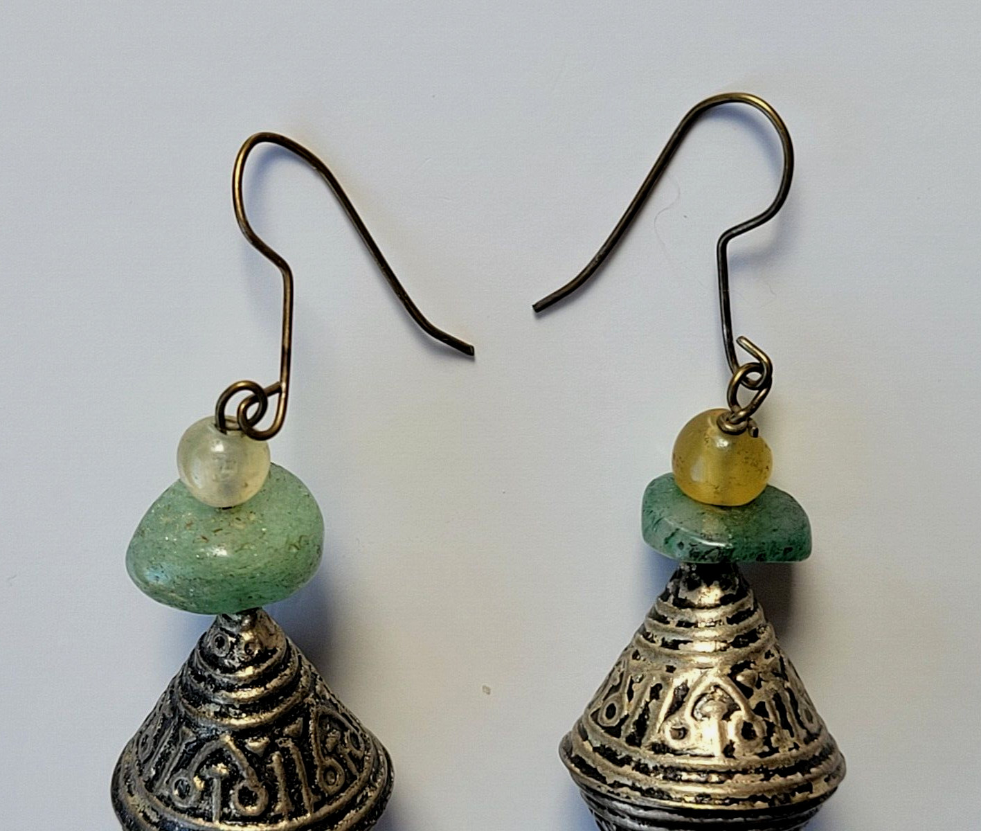 Bali Style Embossed Silver Tone Dangle Drop Earrings 2.5 Inches Long Vintage