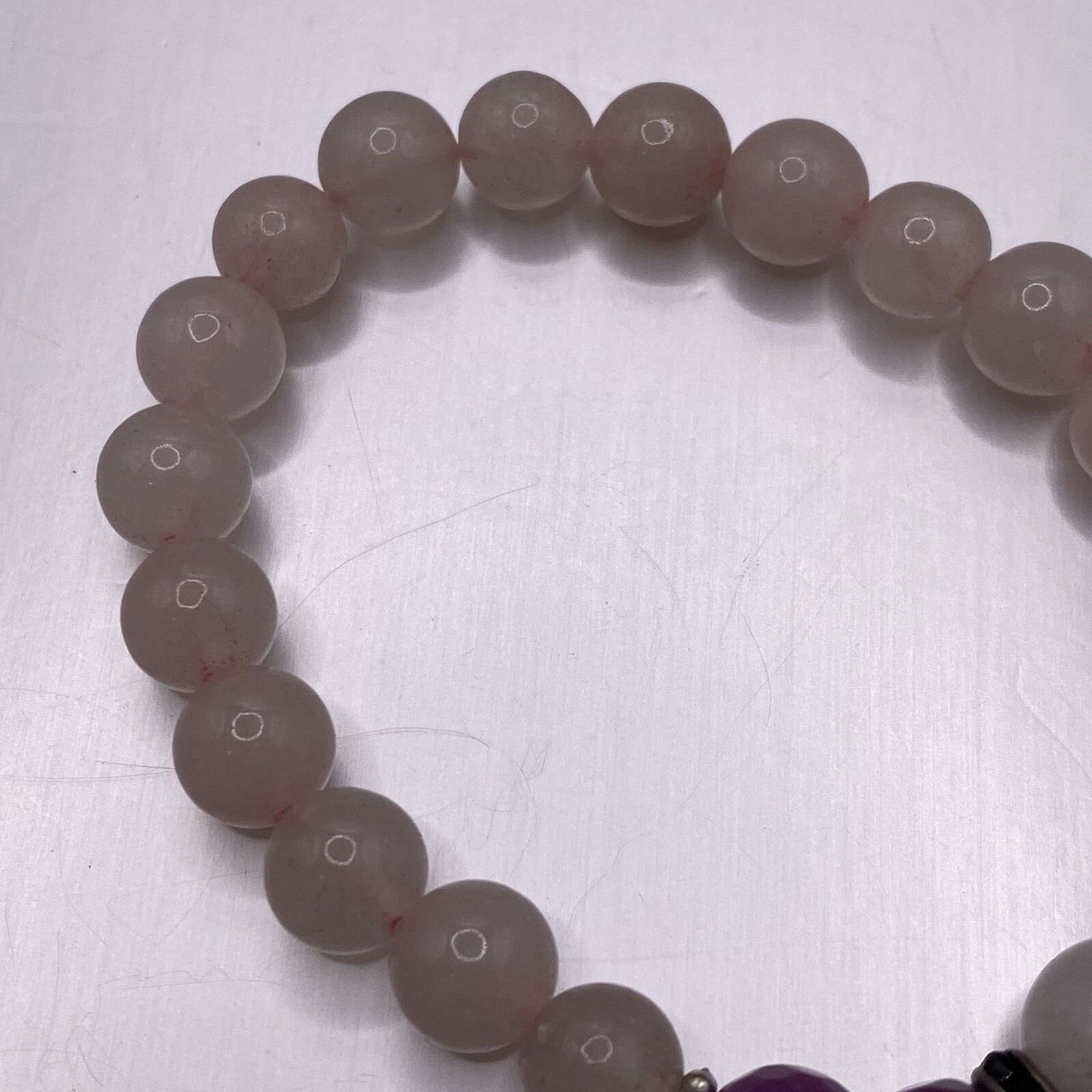 Rose Quartz Bracelet Pink Purple Faceted Polished Gemstone Beads Stretch Chakra