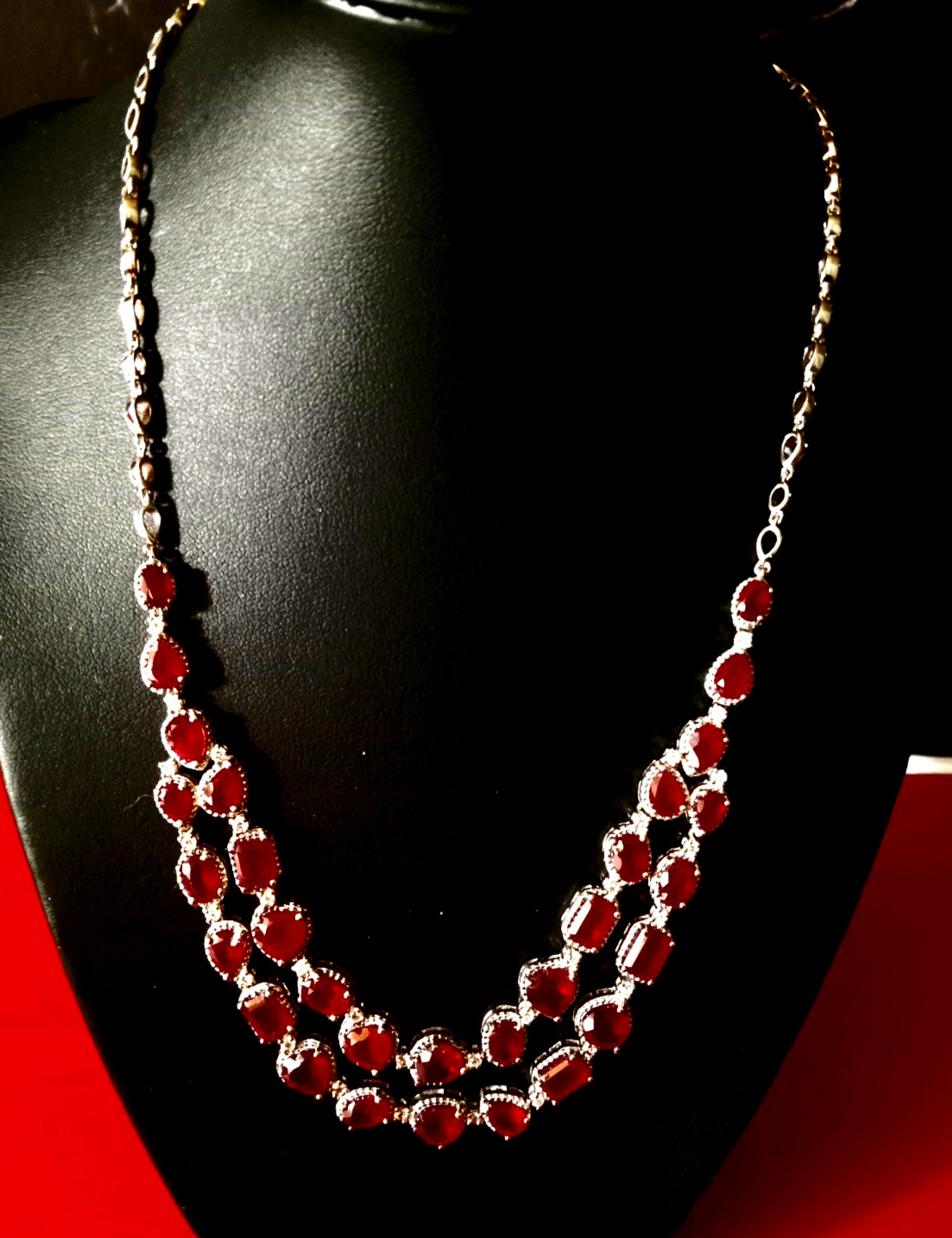 38.06 cts Niassa Ruby Cambodian Zircon Platinum / Silver Drape Necklace(18 in)