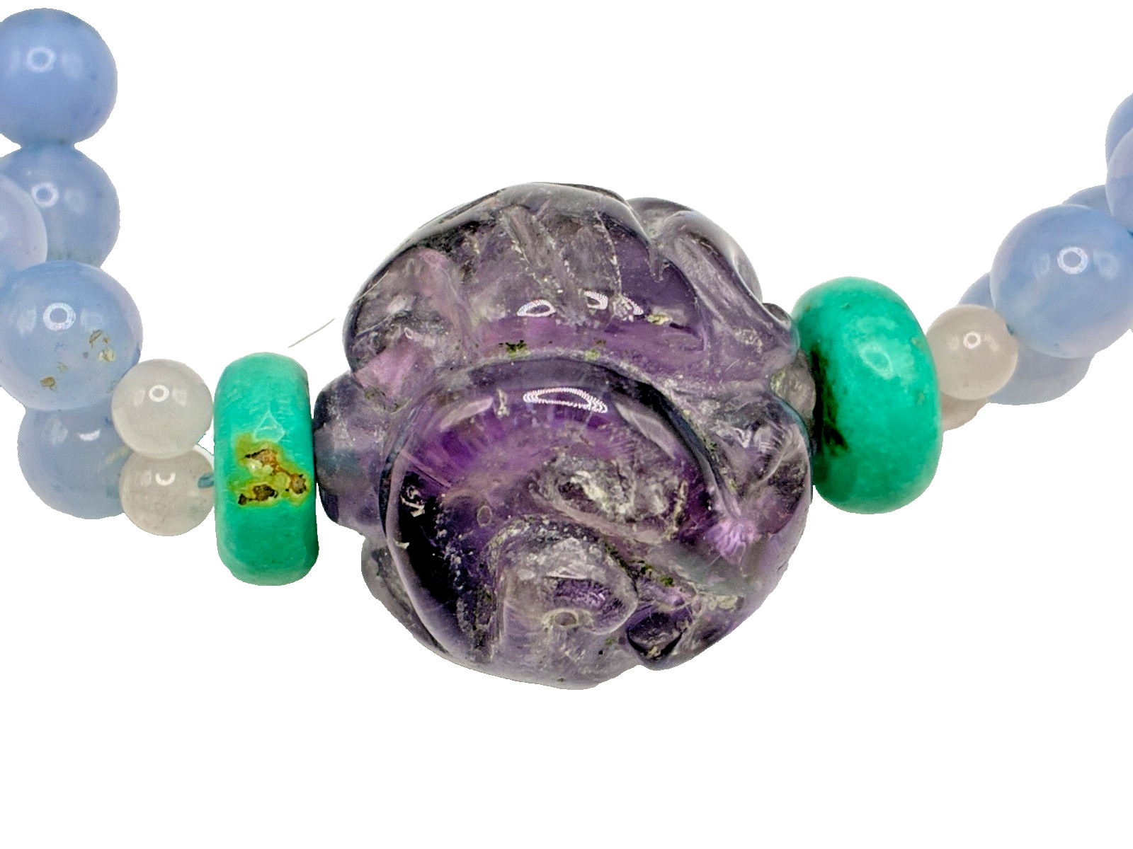 Amazing Chinese Enamel Silver Cloisonne Amethyst Turquoise Blue Agate Necklace