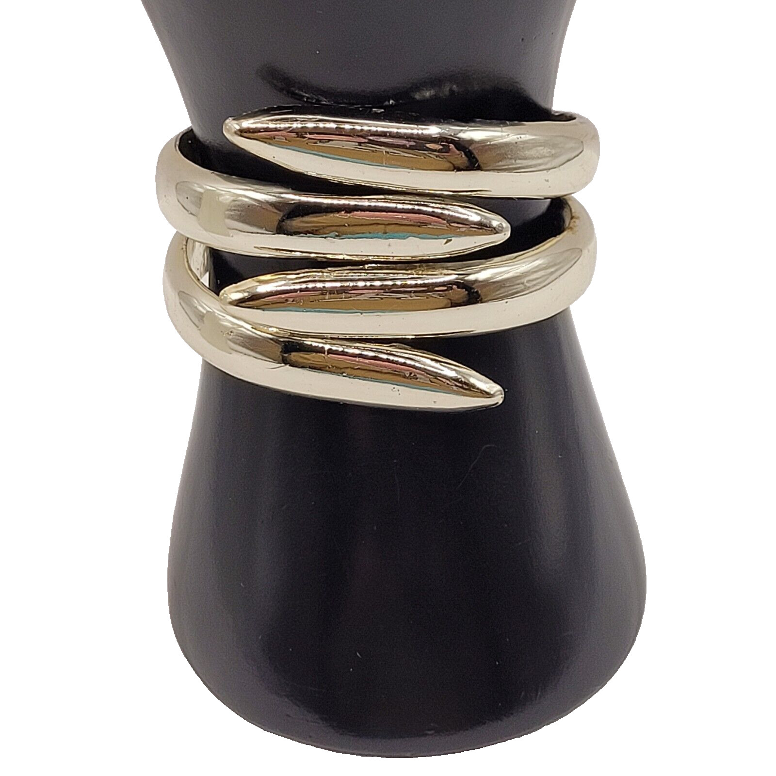 Silver Tone Modernist & Brutalist Hinged Cuff Open Metal Costume Bracelet 1980s