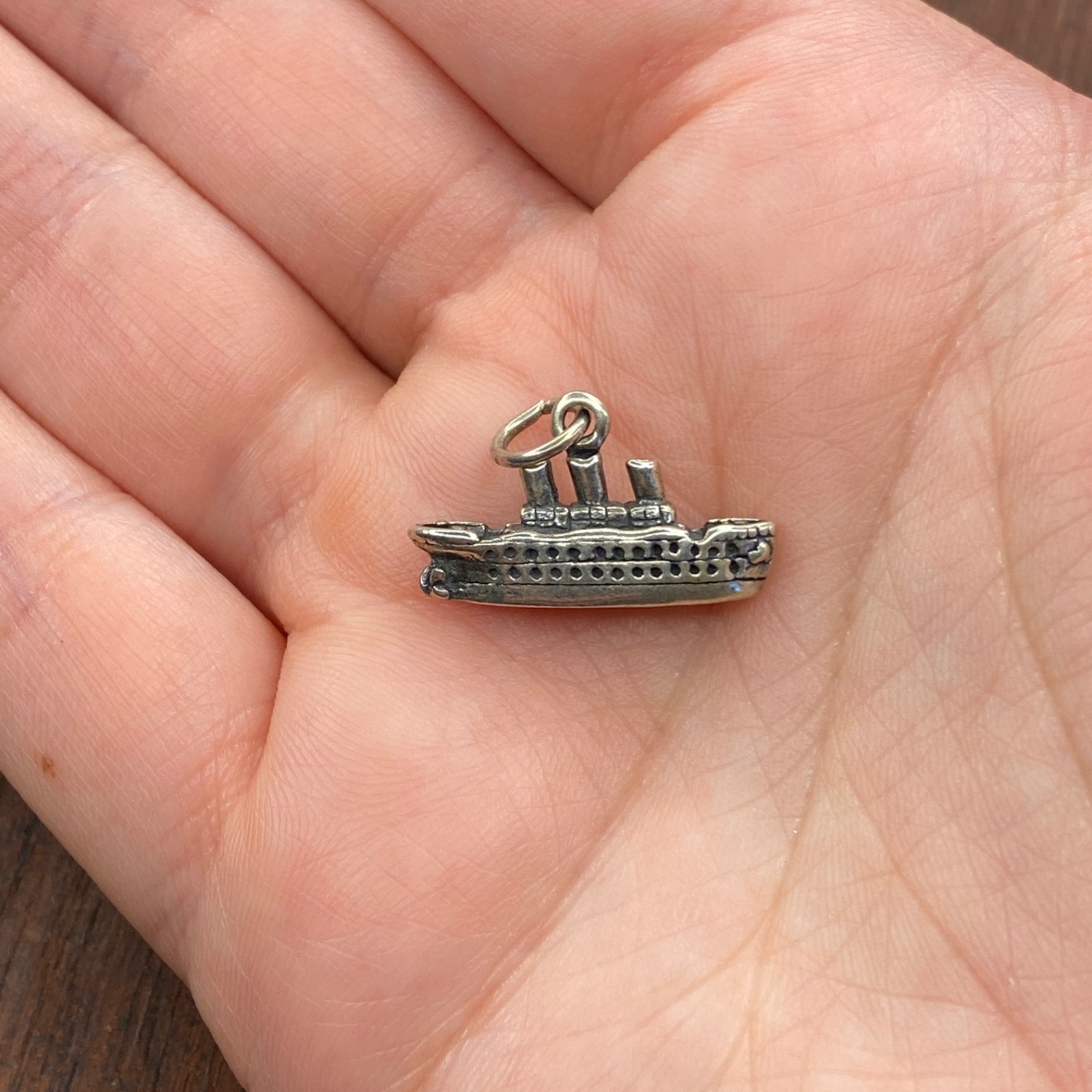 Vintage 925 Sterling Silver Titanic Boat Ship Ocean Pendant Bracelet Charm