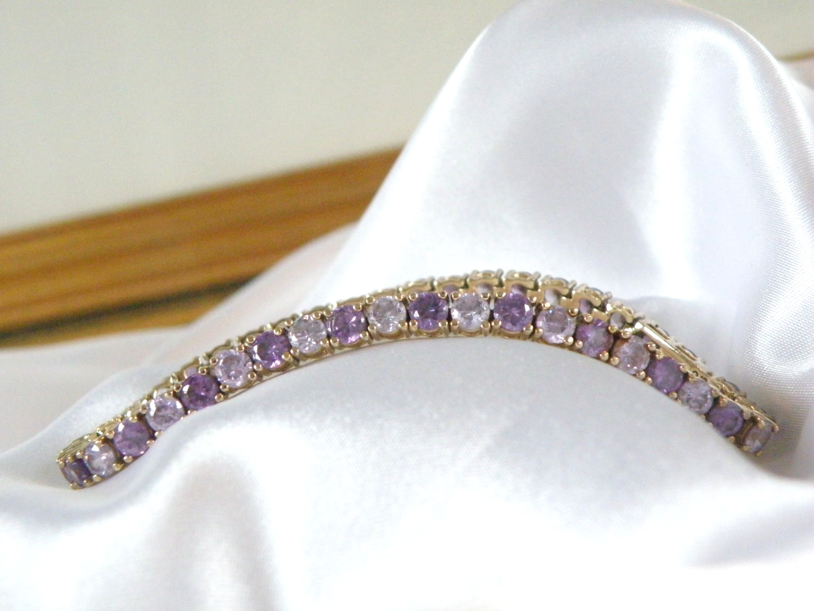 Vintage Sterling Silver 925 Gold Over Amethyst CZ Tennis Bracelet 7.5″