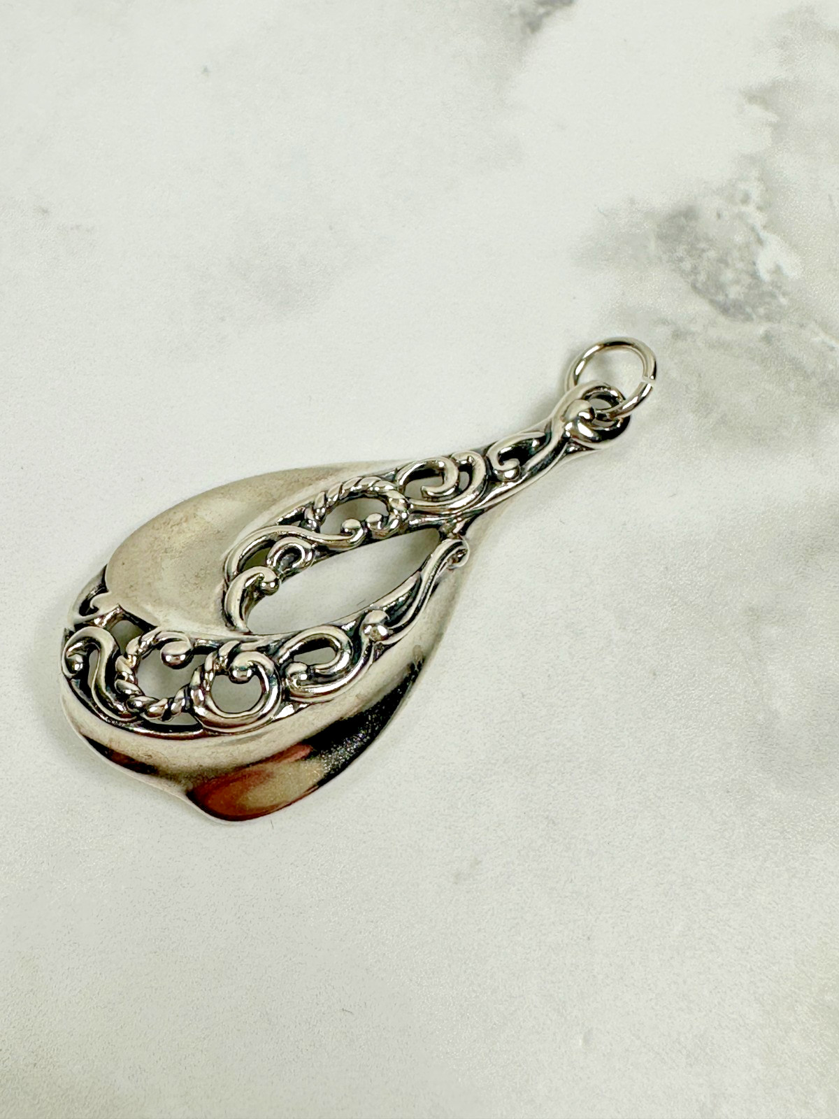 Carolyn Pollack Sterling Silver Scroll Work Teardrop Pendant – 925 – 1.25″ Long