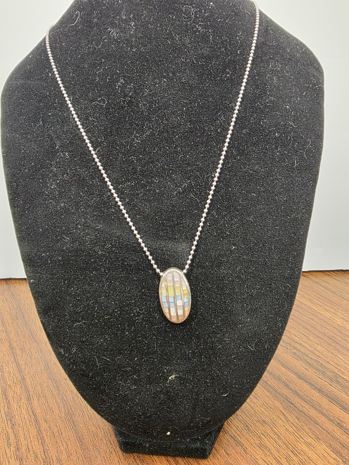 Sterling Silver Colorful MOP Mosaic Inlay Oval Pendant – 7.2g 260413-3