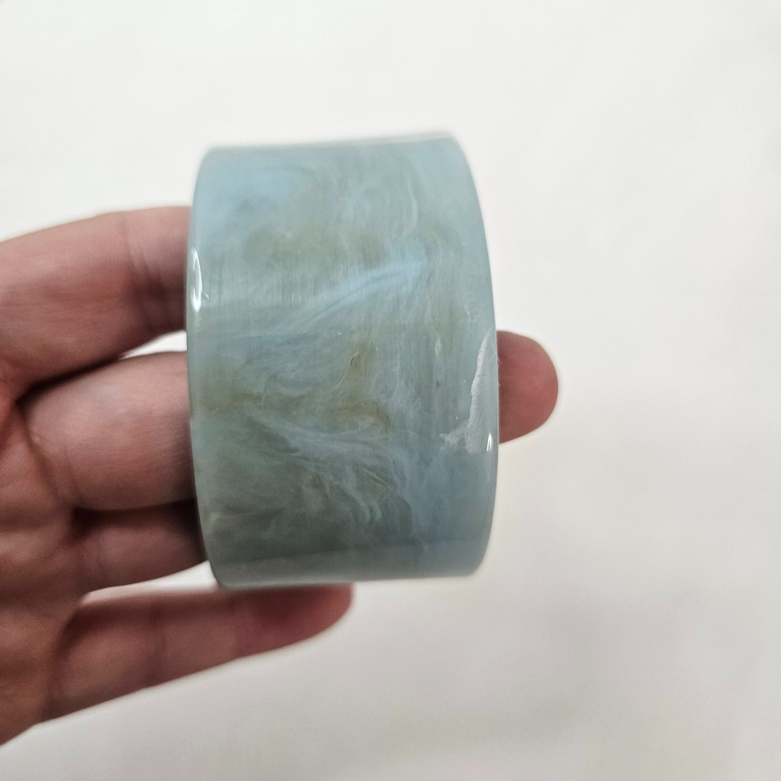 Vintage Wide Cuff Bangle Bracelet C-Shape Light Blue-Green Retro Unmarked