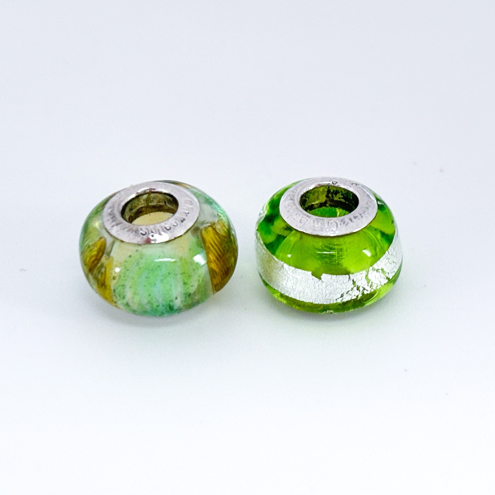Vintage Chrysalis Sterling Silver 925 Green Dichroic Glass Spacer Charm Beads