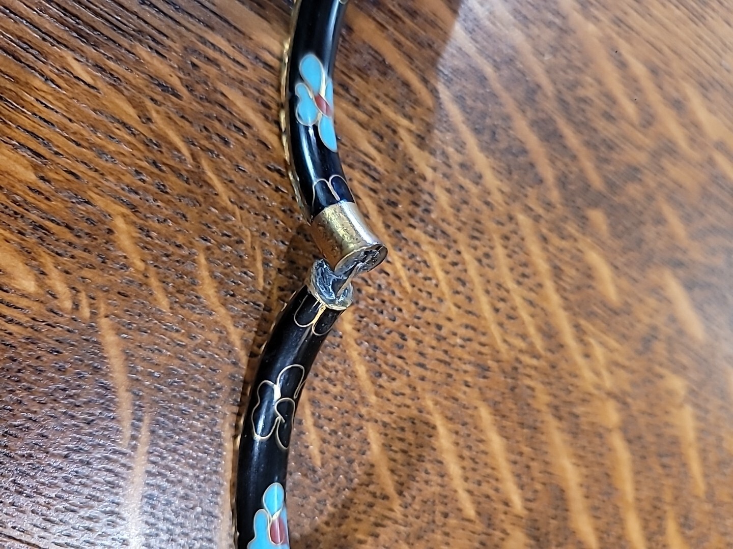 Vintage Chinese Gold Cloisonne Enamel Flowers Opening Hinged Bangle Bracelet