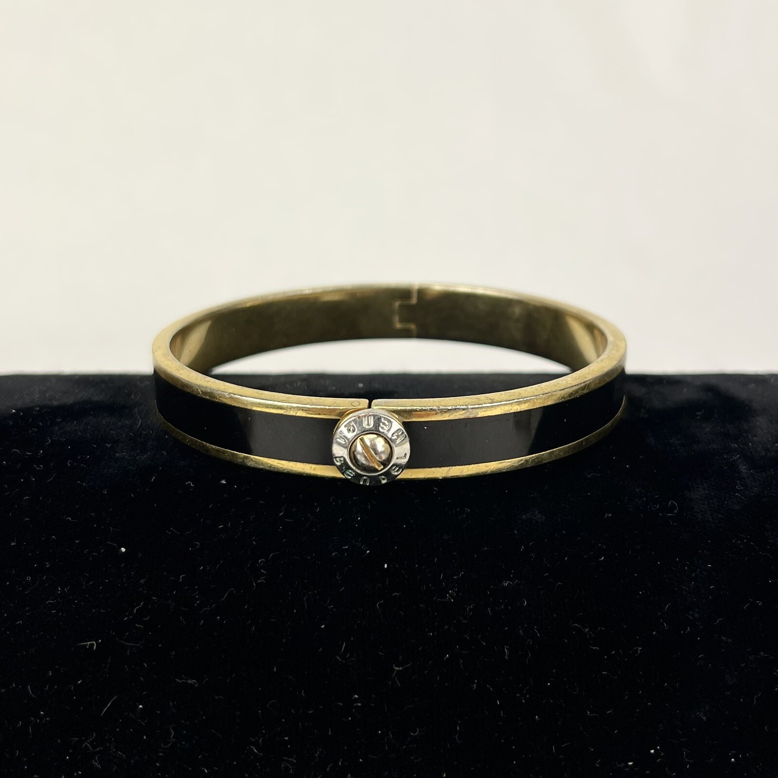Vintage HENRI BENDEL Black & Gold Hinged Bangle Bracelet