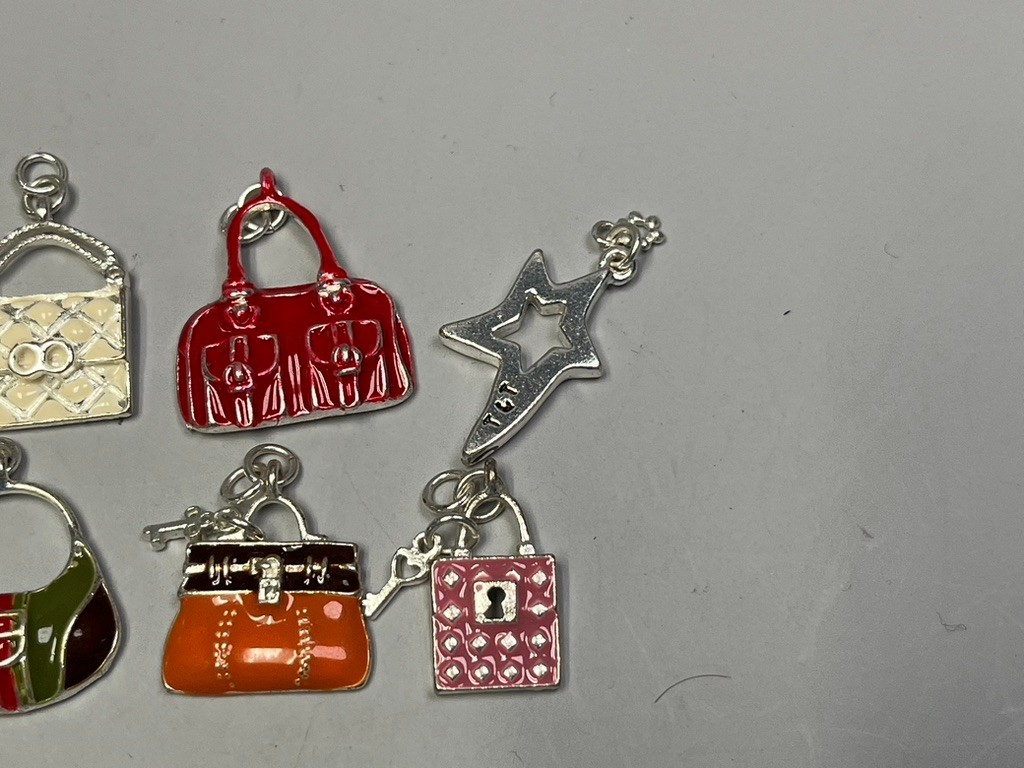 Lot of 8 Mix Enamel Metal Charms Pendants Purse Pocket Book Star Cute