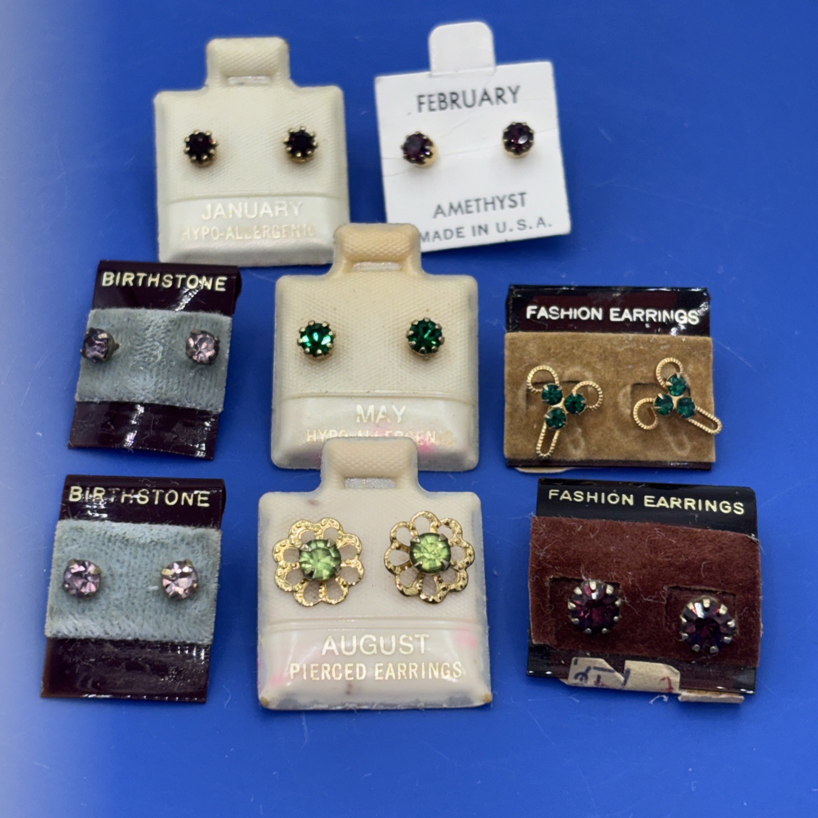 Vintage NOS Birthstone Earrings Lot January February May August Pierced