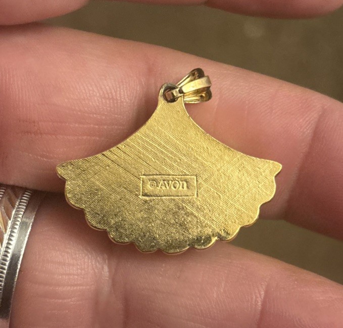 Vintage Frosted Molded Glass Scallop Shell Signed Avon Pendant Only No Chain