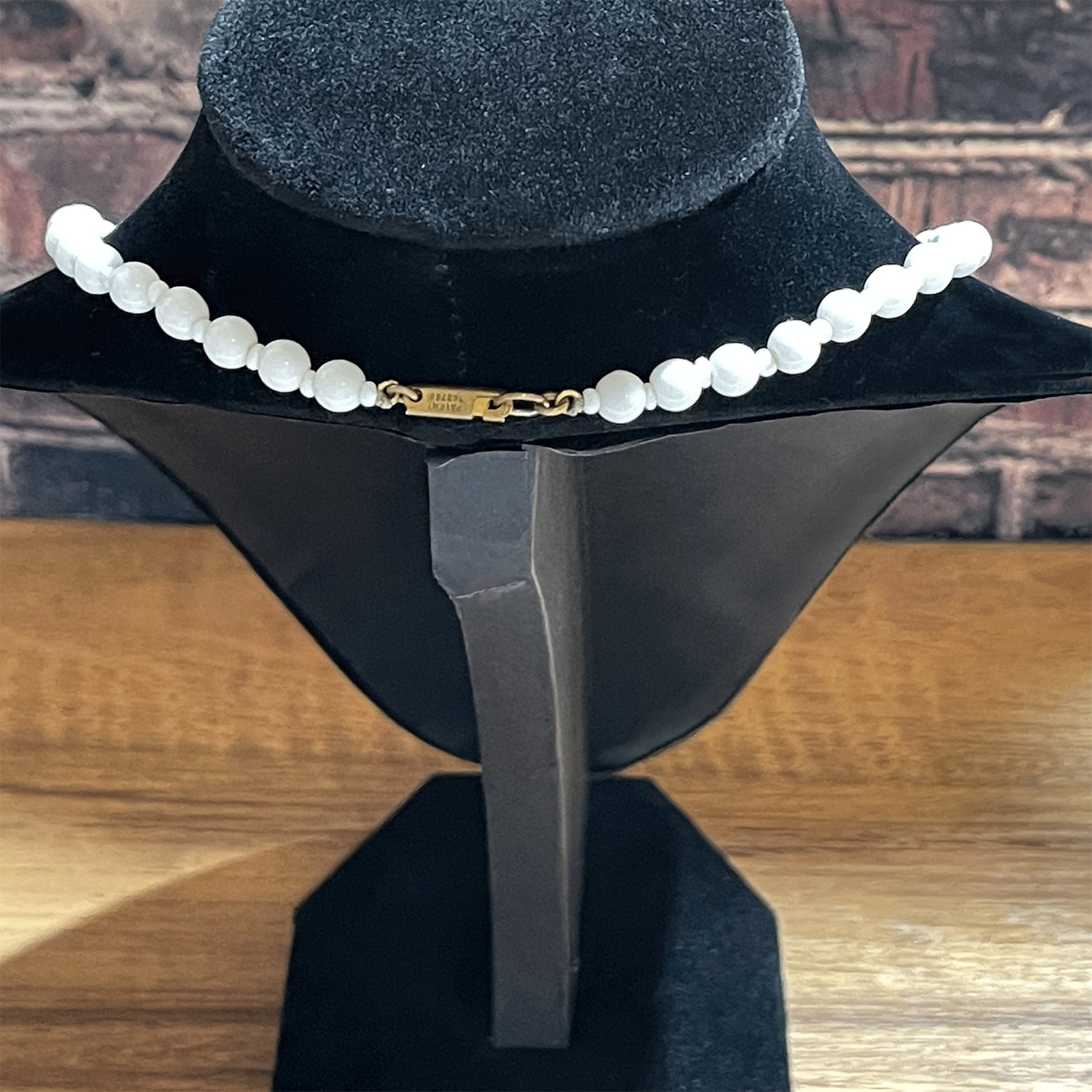 Vintage Mariam Haskell Milk Glass Bead Neck Signed Clasp / Pendant 20”