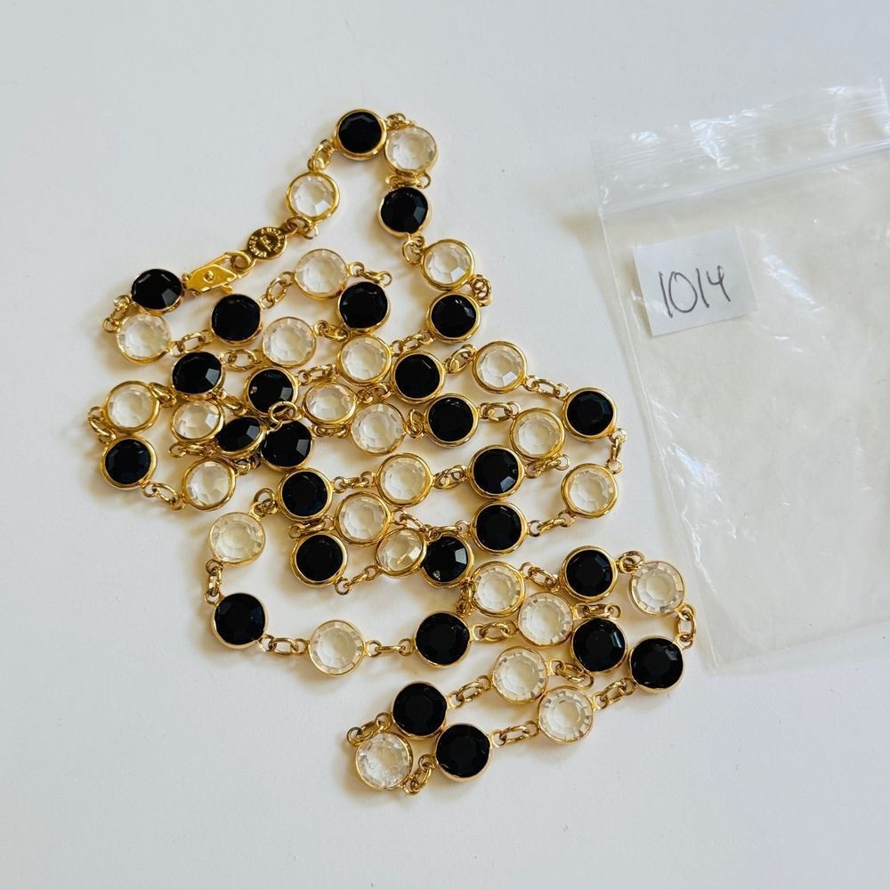 VTG Regal Open Bezel Austrian Crystal USA Necklace gold plated strand High end