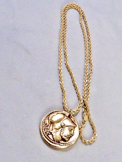 VINTAGE 14K Y. GOLD FILLED CHAIN EAGLE ROMAN SOLDIER G PLATED PENDANT NECKLACE