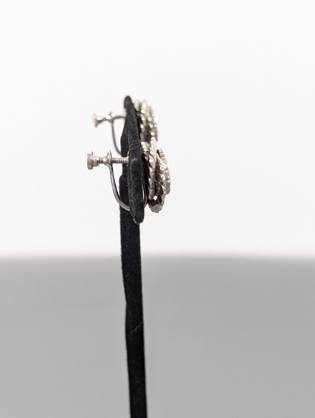 Vintage Silver Tone Round Love Knot Screw Back Earrings Clip On