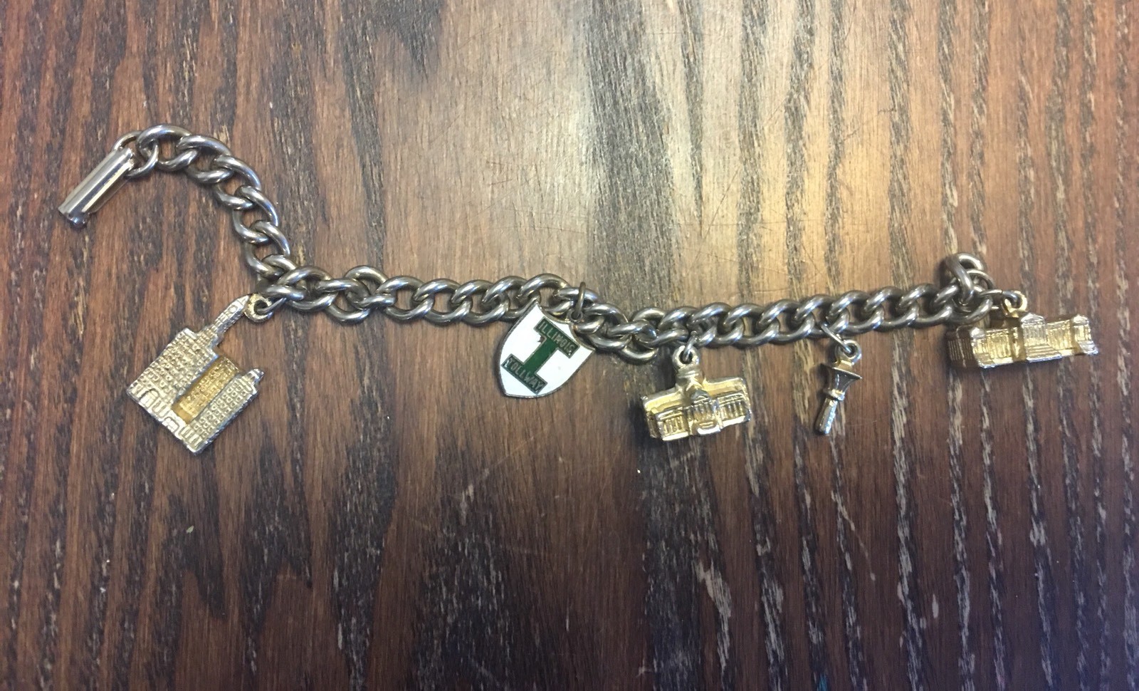 Vintage Gold Plate Multi Charm Bracelet Monuments Buildings Signs Chain Bracelet