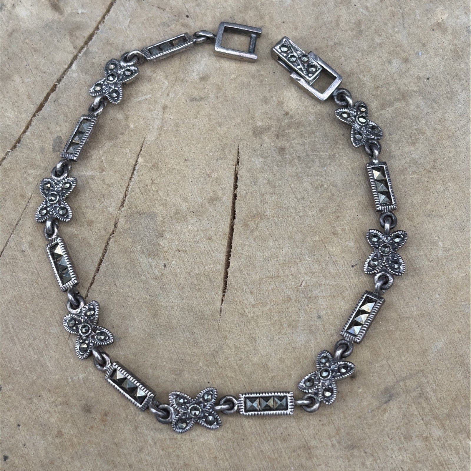 Vintage Art Deco Old Sterling Silver 925 Marcasite Link bracelet 7.86g 7.25in