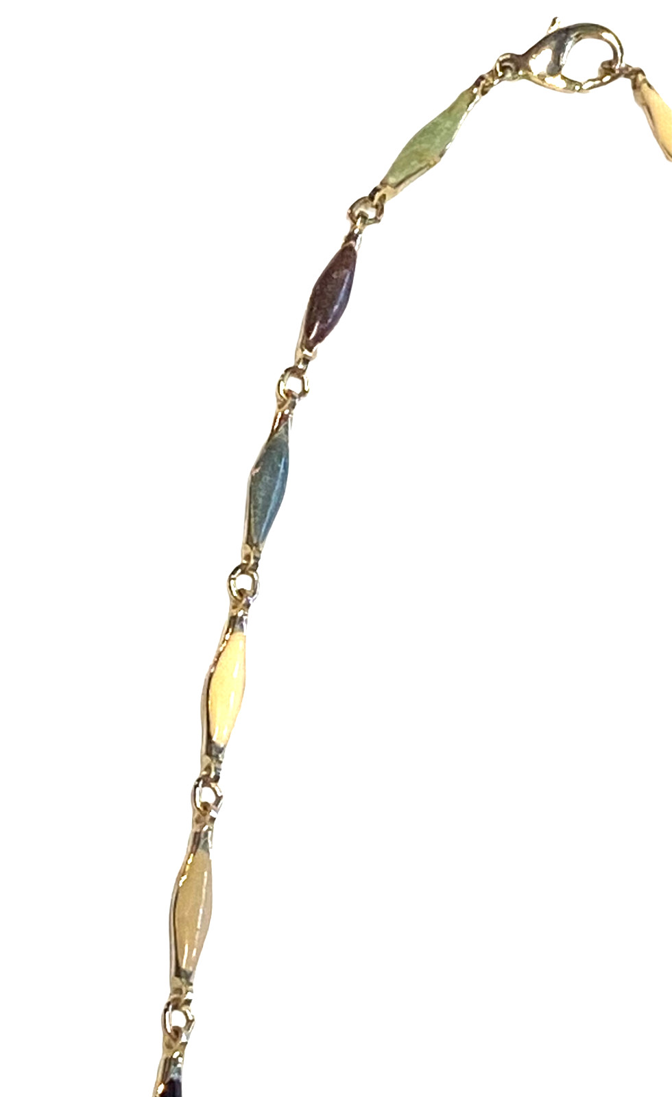 Vintage Gold Tone Multicolor Enamel Bar Link Elliptical Faux Pearl Necklace 25″