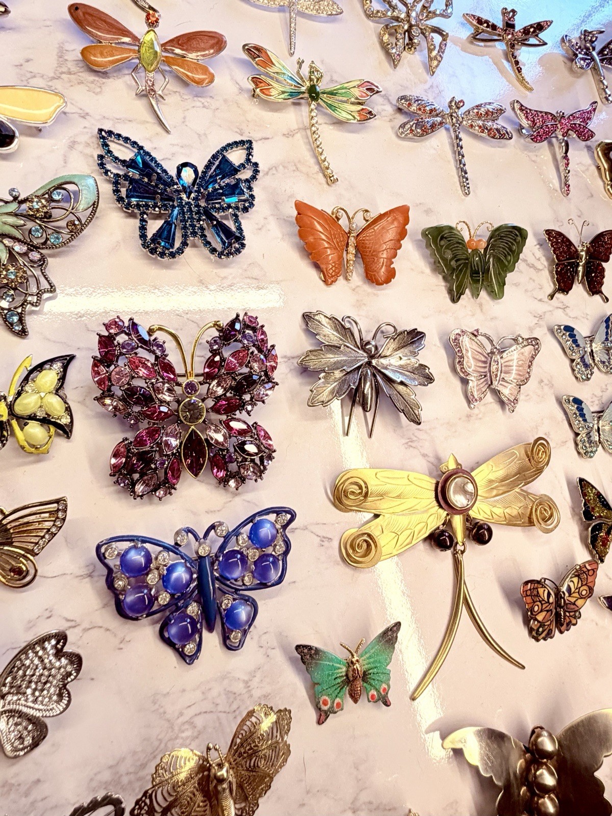 Huge Vintage Mod Butterfly Jewelry Brooch Lot Rhinestone Enamel Signed Unsigned
